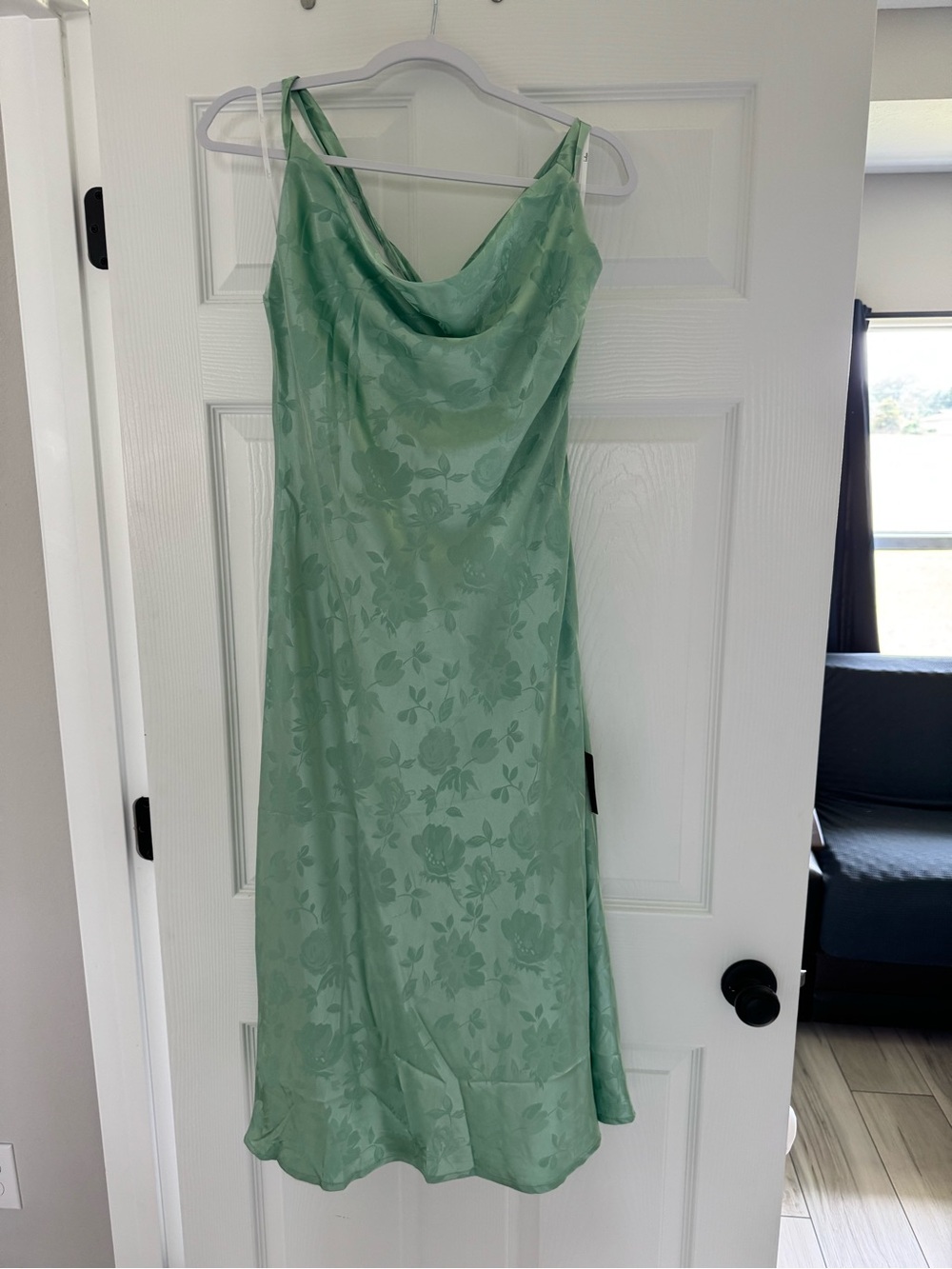 Lulu's Mint Green Floral Satin Cowl Midi Dress